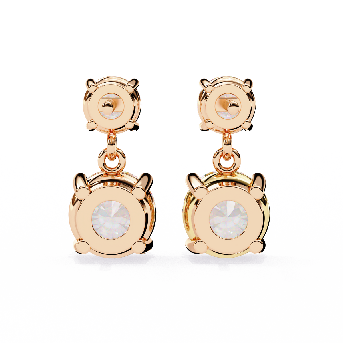 Back view of round lab diamond drop earrings with secure push back setting
