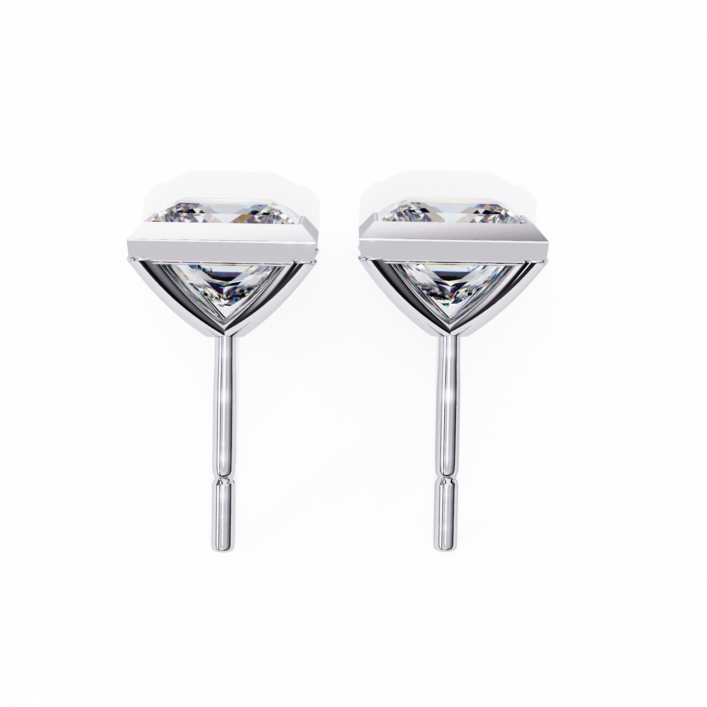 1.77Ct Princess Cut White Colorless Diamond Solitaire Dainty Bezel Set Perfect Sparkling Stud Earring Gift For Her