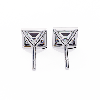 1.77Ct Princess Cut White Colorless Diamond Solitaire Dainty Bezel Set Perfect Sparkling Stud Earring Gift For Her