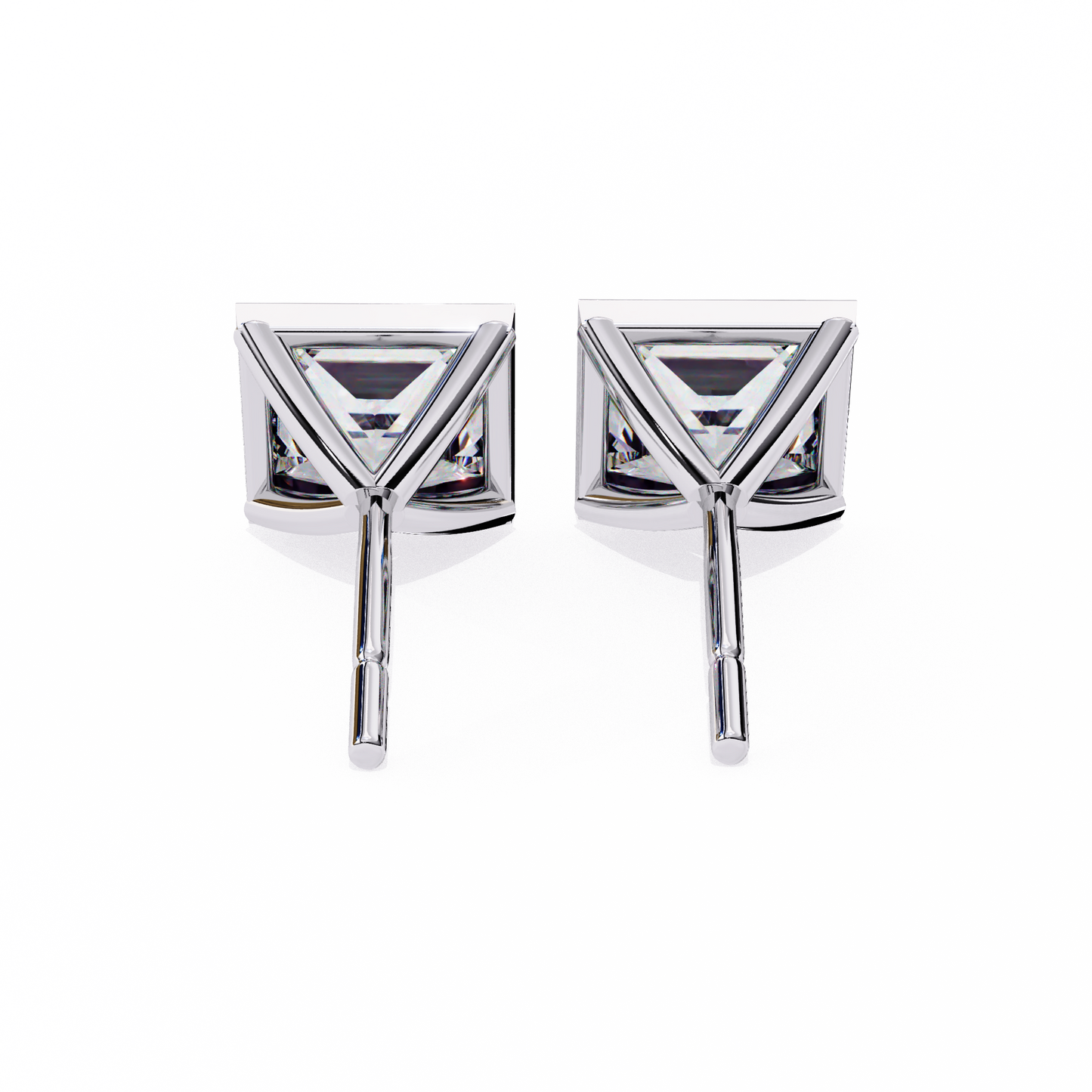 1.77Ct Princess Cut White Colorless Diamond Solitaire Dainty Bezel Set Perfect Sparkling Stud Earring Gift For Her