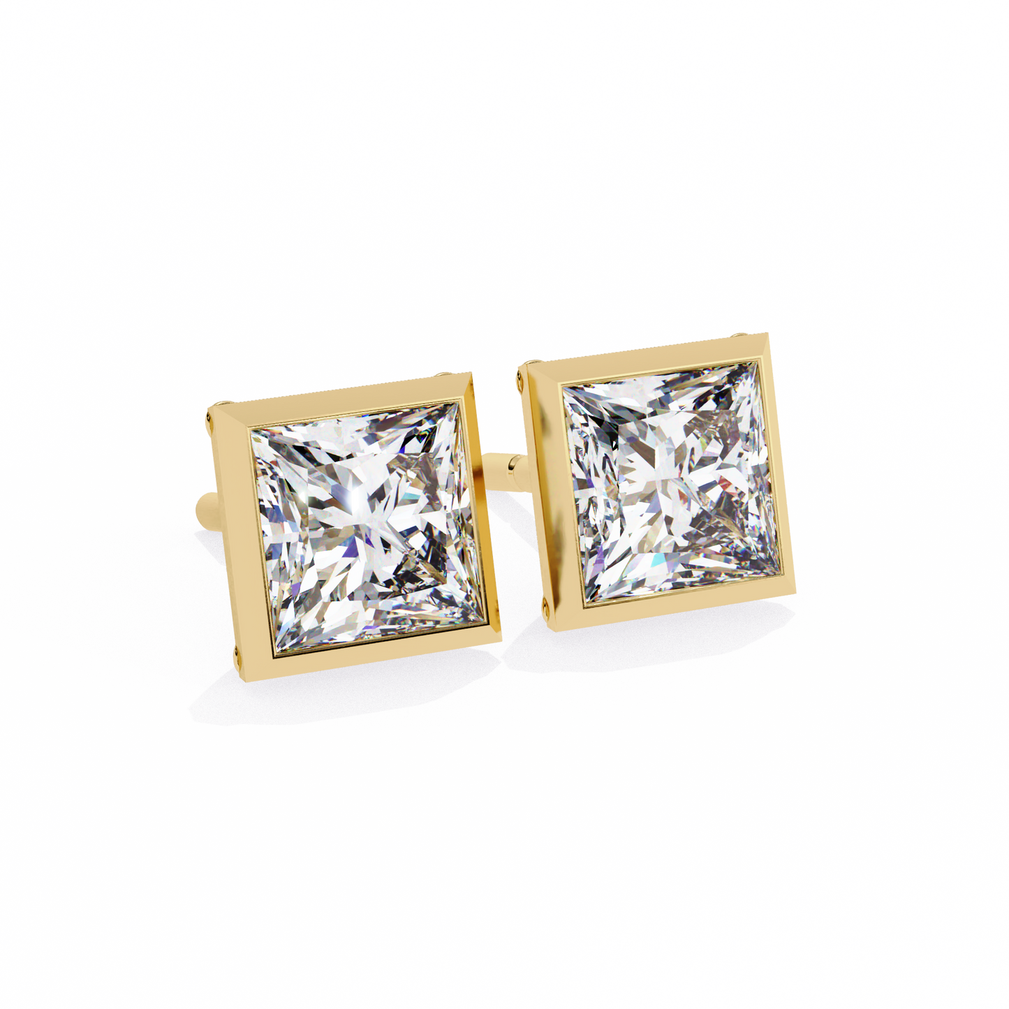 1.77Ct Princess Cut White Colorless Diamond Solitaire Dainty Bezel Set Perfect Sparkling Stud Earring Gift For Her