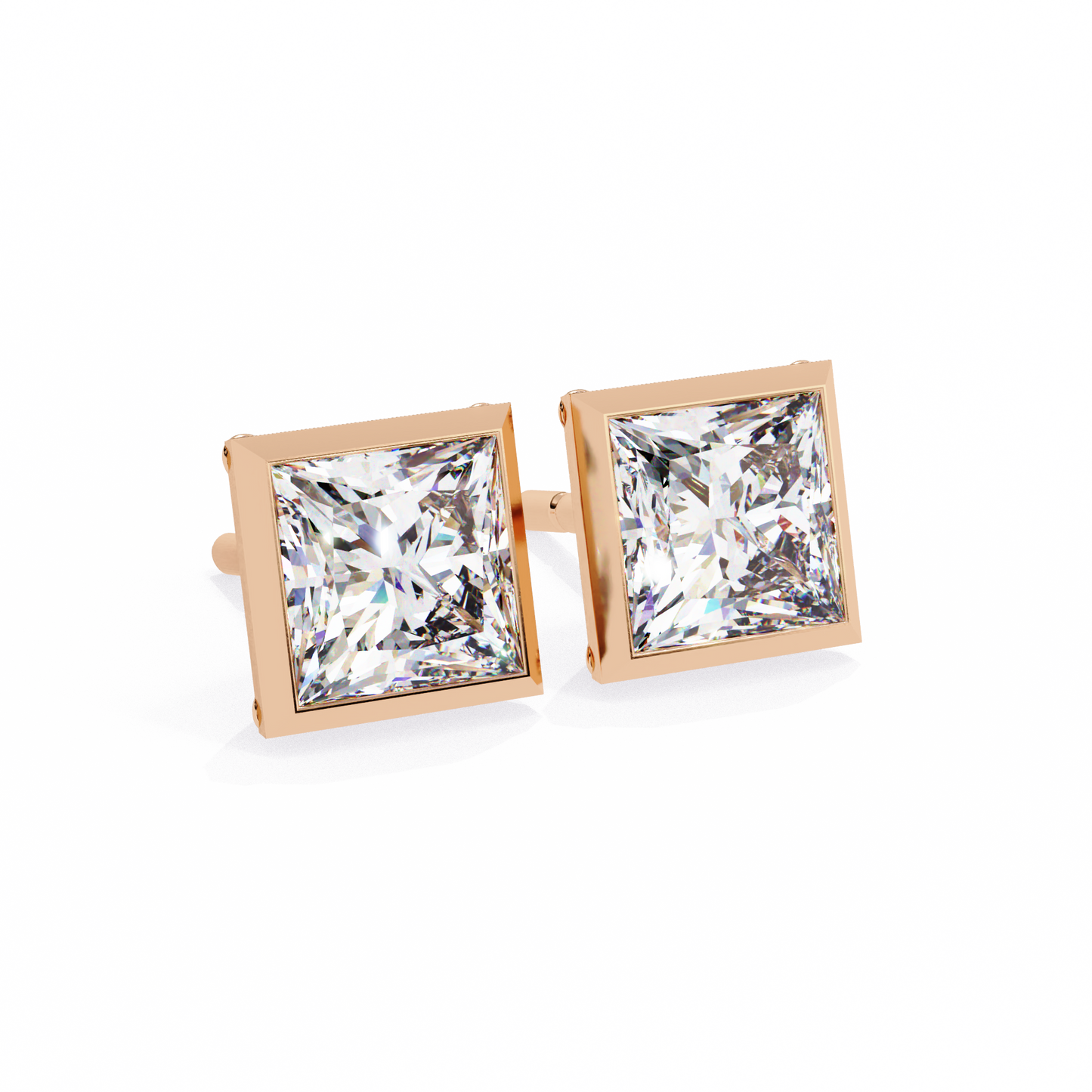 1.77Ct Princess Cut White Colorless Diamond Solitaire Dainty Bezel Set Perfect Sparkling Stud Earring Gift For Her