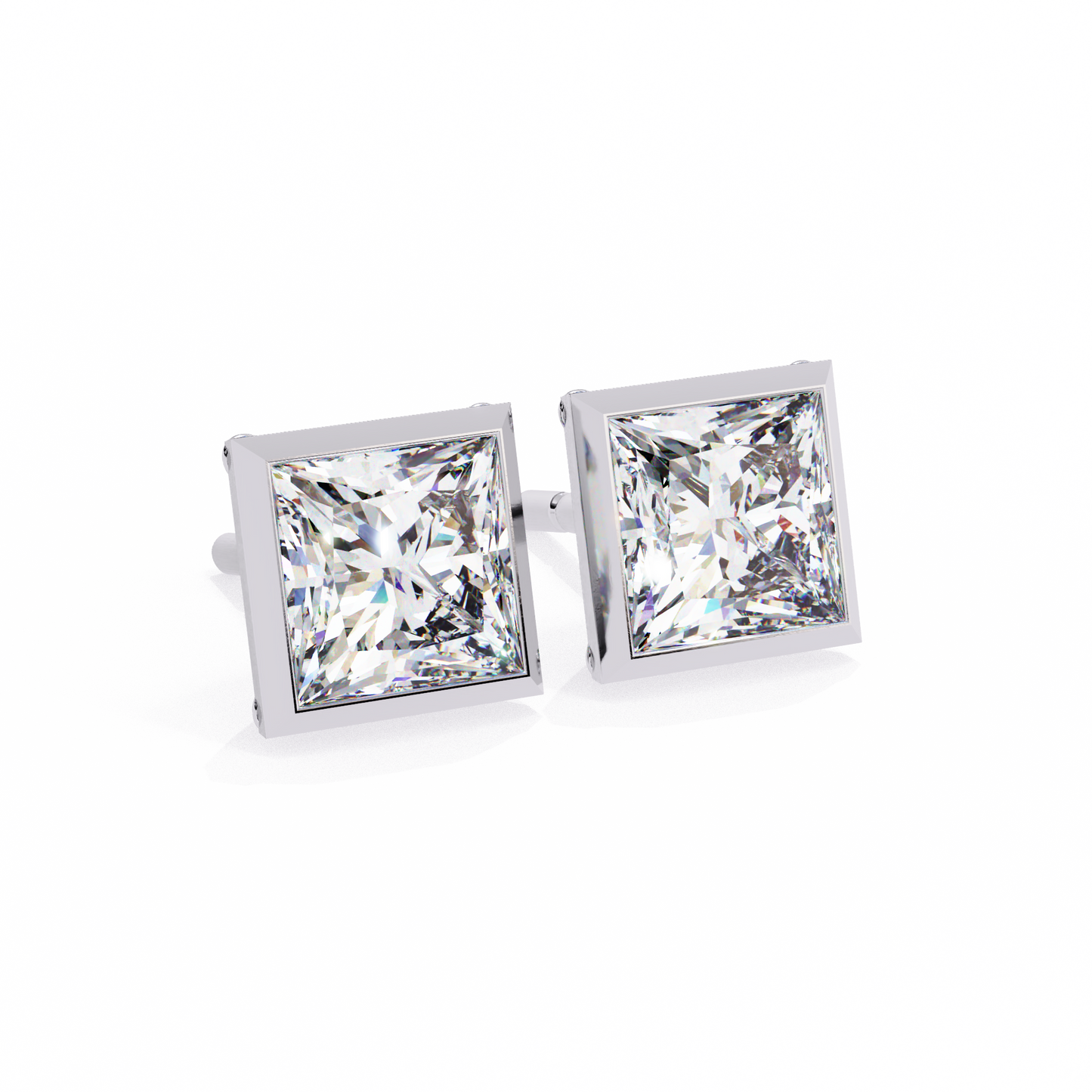 1.77Ct Princess Cut White Colorless Diamond Solitaire Dainty Bezel Set Perfect Sparkling Stud Earring Gift For Her