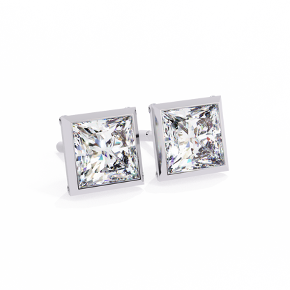 1.77Ct Princess Cut White Colorless Diamond Solitaire Dainty Bezel Set Perfect Sparkling Stud Earring Gift For Her