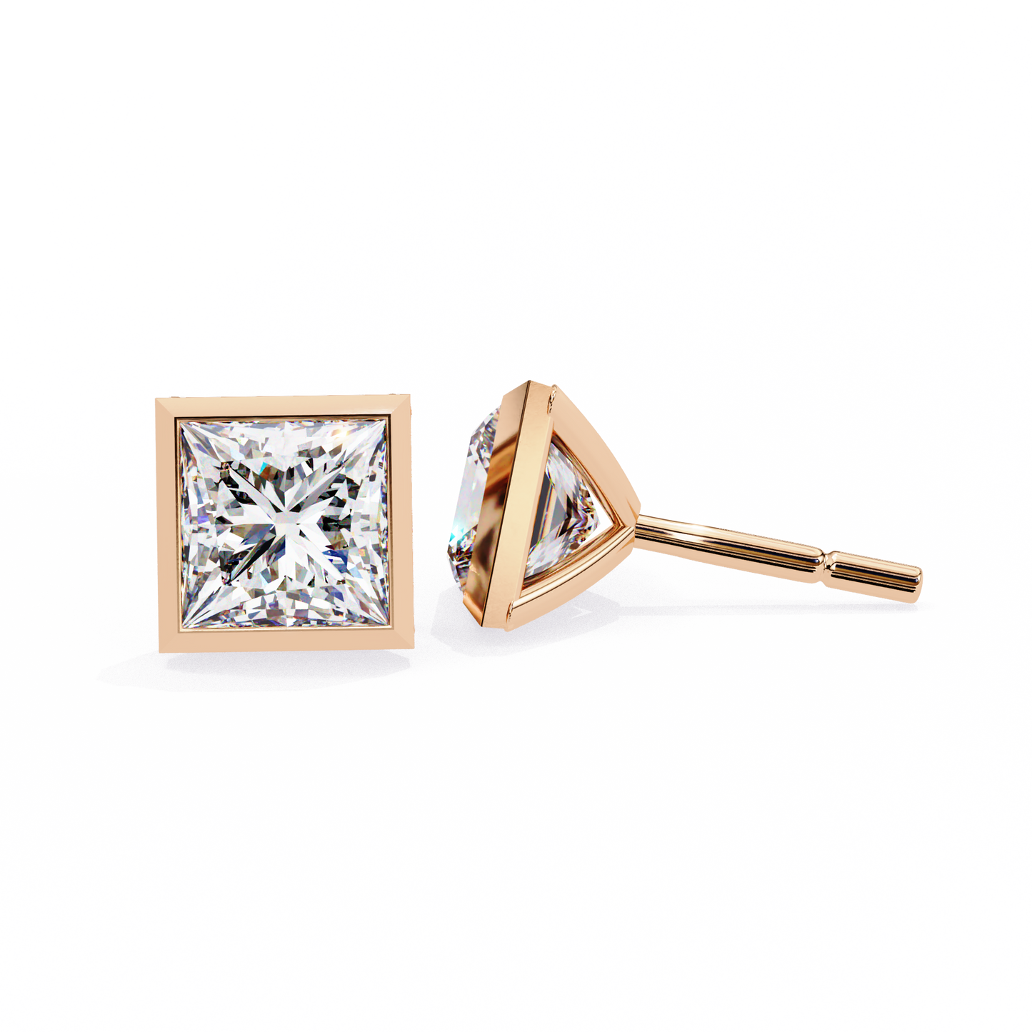 1.77Ct Princess Cut White Colorless Diamond Solitaire Dainty Bezel Set Perfect Sparkling Stud Earring Gift For Her