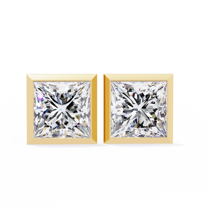 1.77Ct Princess Cut White Colorless Diamond Solitaire Dainty Bezel Set Perfect Sparkling Stud Earring Gift For Her