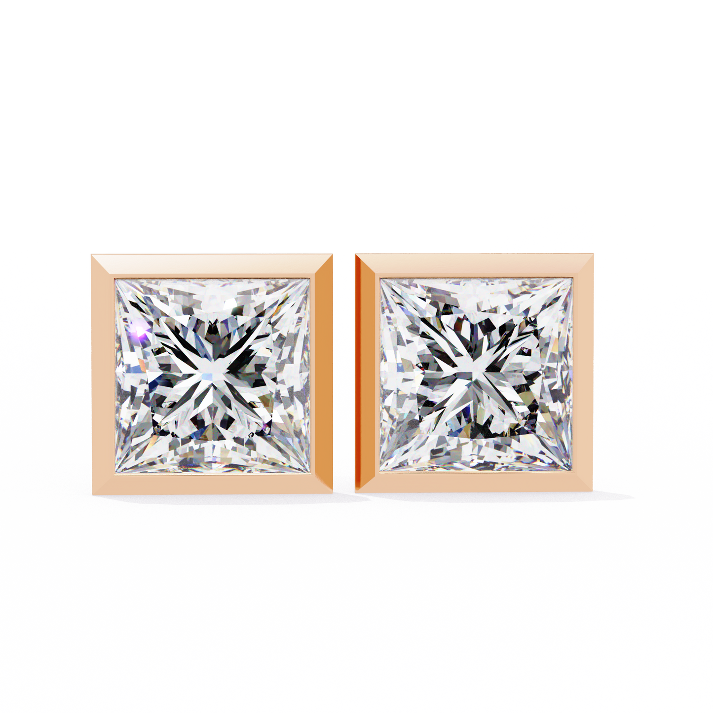 1.77Ct Princess Cut White Colorless Diamond Solitaire Dainty Bezel Set Perfect Sparkling Stud Earring Gift For Her