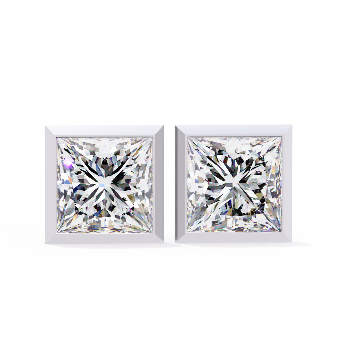 1.77Ct Princess Cut White Colorless Diamond Solitaire Dainty Bezel Set Perfect Sparkling Stud Earring Gift For Her