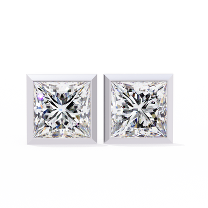 1.77Ct Princess Cut White Colorless Diamond Solitaire Dainty Bezel Set Perfect Sparkling Stud Earring Gift For Her