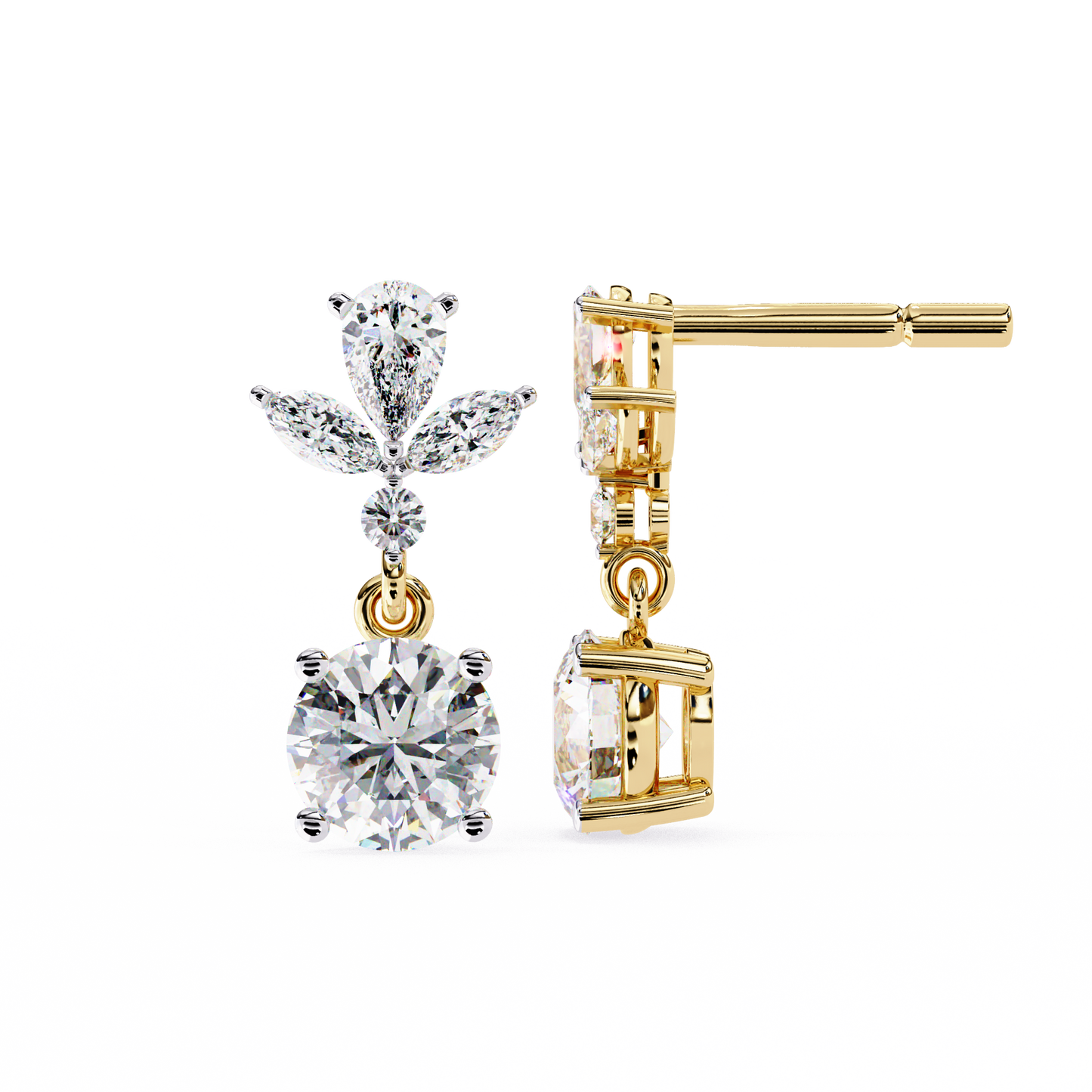 1.17Ct Round, Marquise And Pear Cut Diamond Delicate Stunning Dainty Statement Drop Bridesmaid Earring Gift For Women's