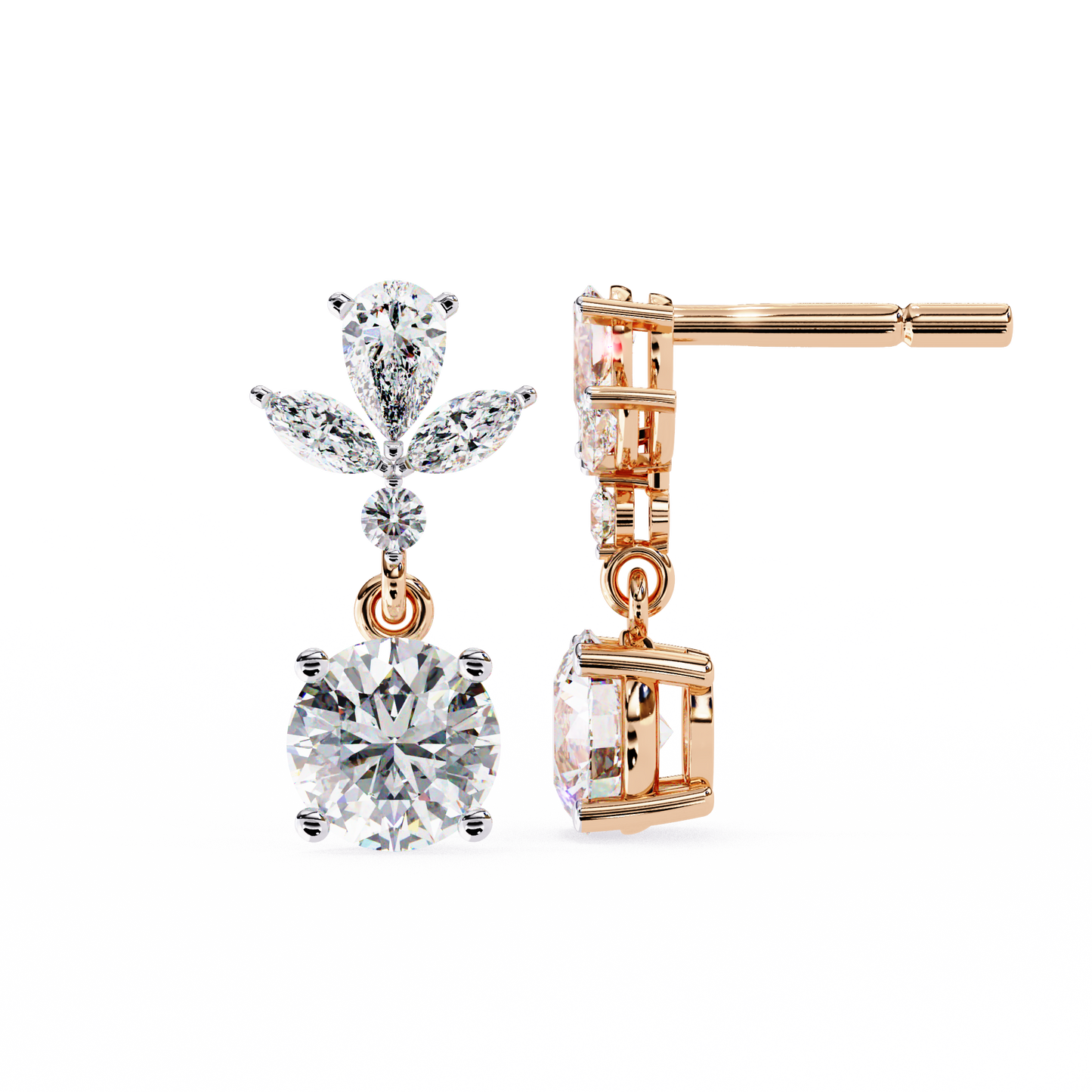 1.17Ct Round, Marquise And Pear Cut Diamond Delicate Stunning Dainty Statement Drop Bridesmaid Earring Gift For Women's