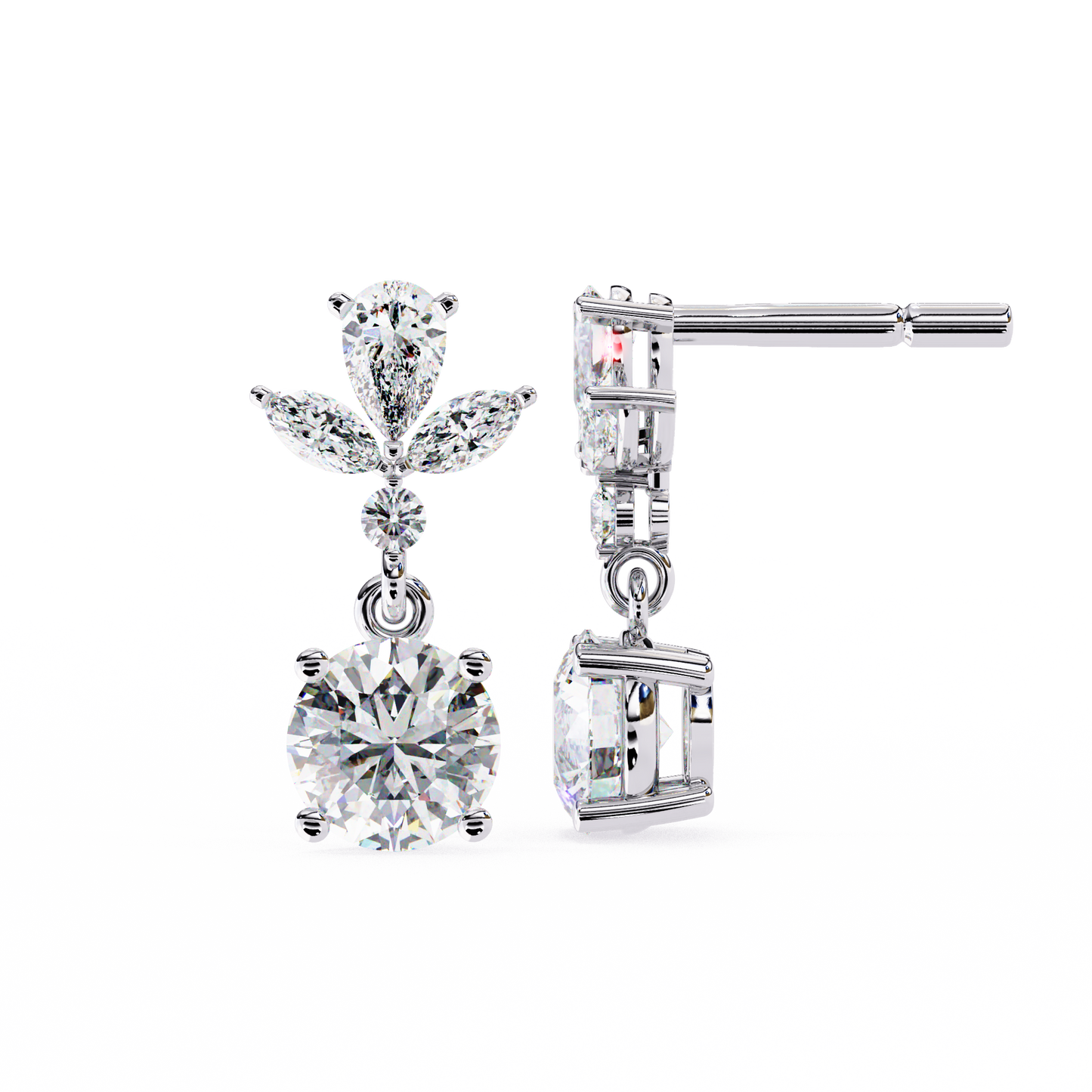 1.17Ct Round, Marquise And Pear Cut Diamond Delicate Stunning Dainty Statement Drop Bridesmaid Earring Gift For Women's