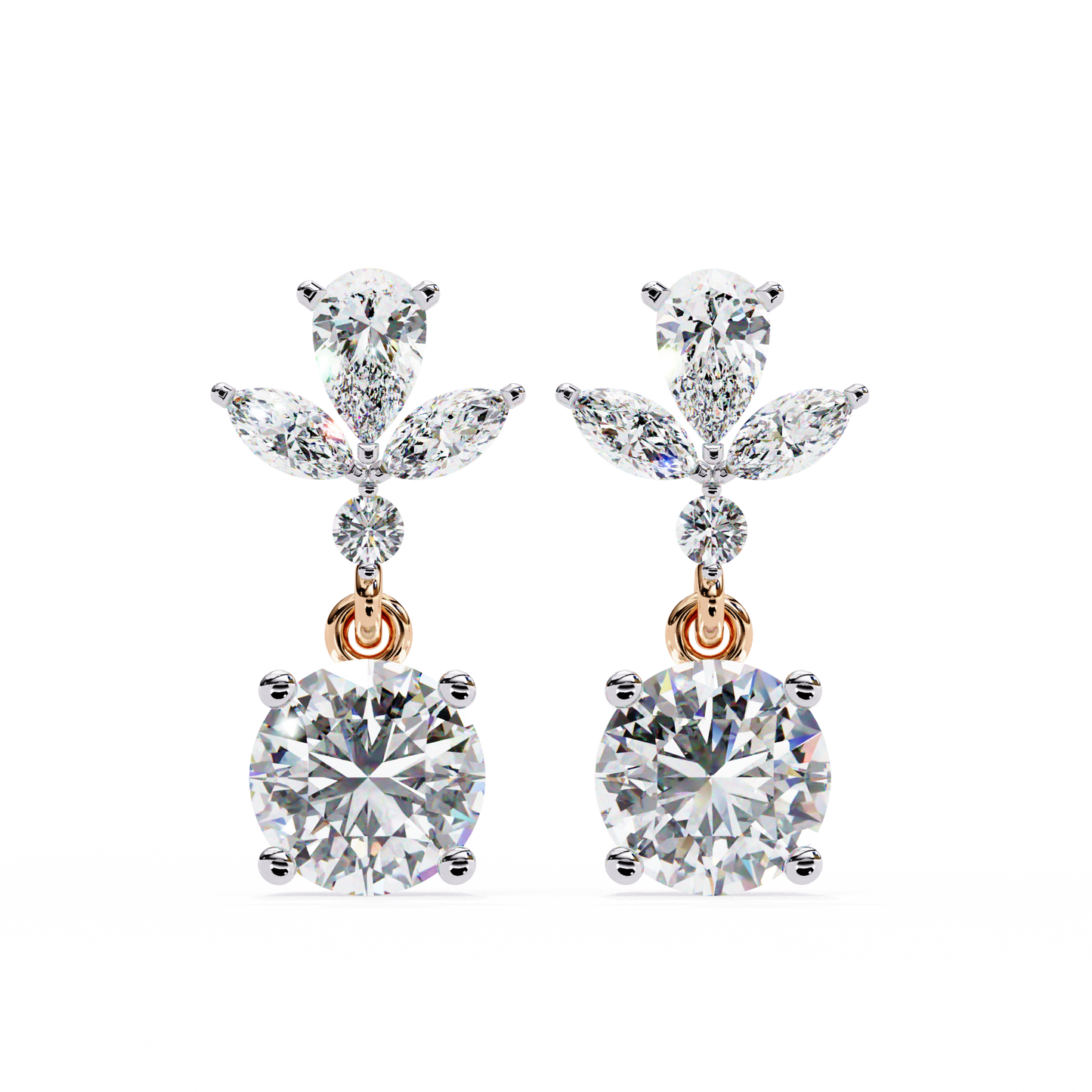 1.17Ct Round, Marquise And Pear Cut Diamond Delicate Stunning Dainty Statement Drop Bridesmaid Earring Gift For Women's