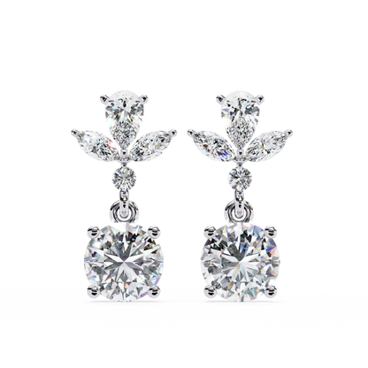 1.17Ct Round, Marquise And Pear Cut Diamond Delicate Stunning Dainty Statement Drop Bridesmaid Earring Gift For Women's