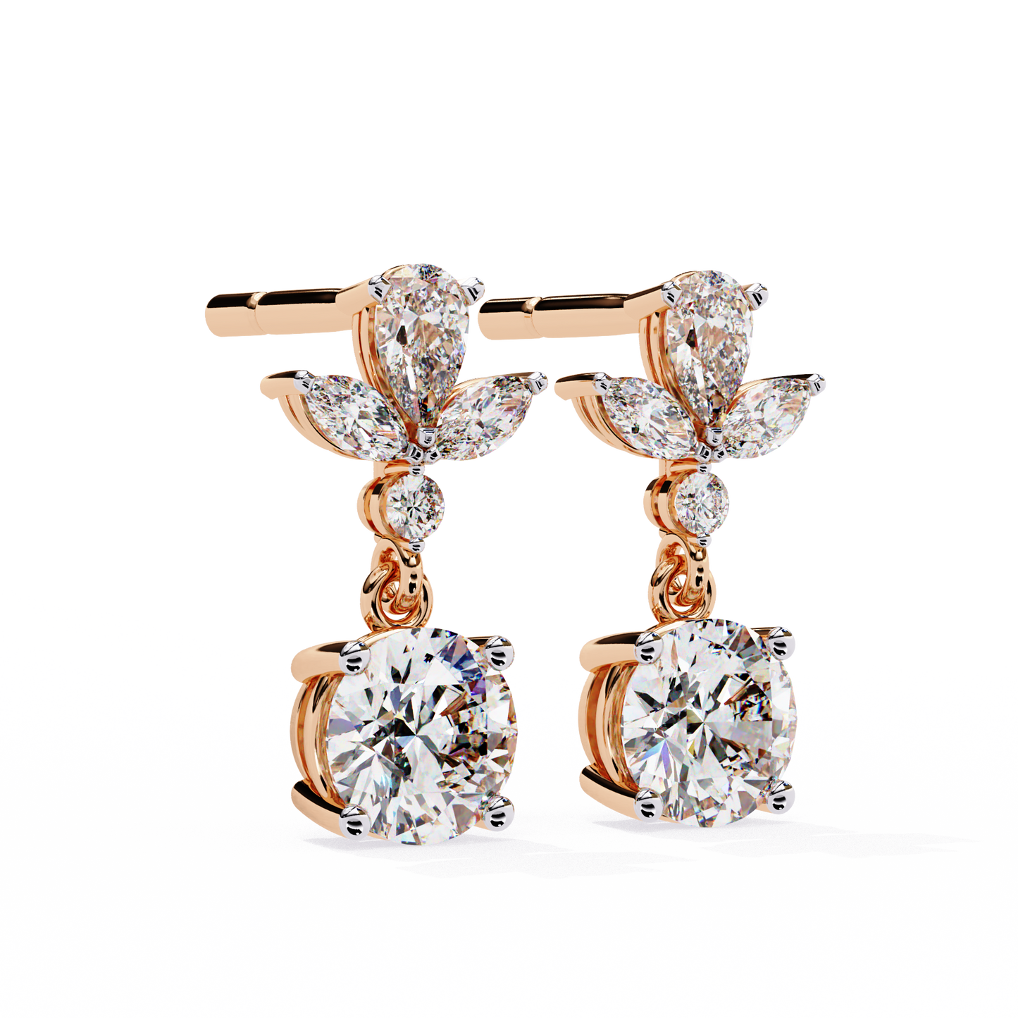 1.17Ct Round, Marquise And Pear Cut Diamond Delicate Stunning Dainty Statement Drop Bridesmaid Earring Gift For Women's