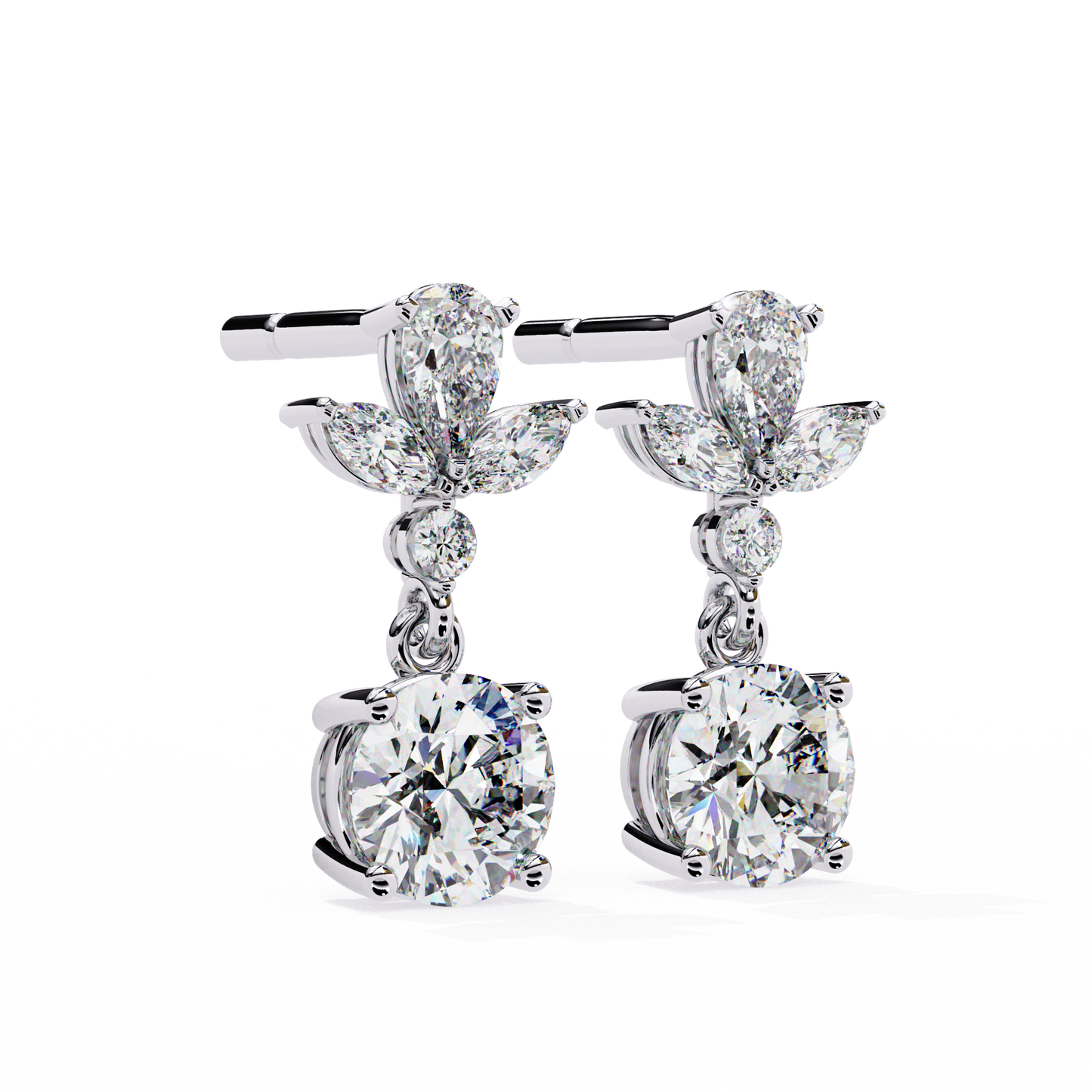 1.17Ct Round, Marquise And Pear Cut Diamond Delicate Stunning Dainty Statement Drop Bridesmaid Earring Gift For Women's