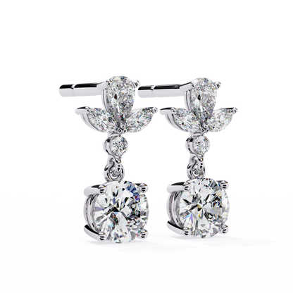 1.17Ct Round, Marquise And Pear Cut Diamond Delicate Stunning Dainty Statement Drop Bridesmaid Earring Gift For Women's