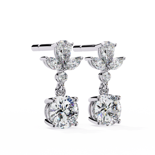 1.17Ct Round, Marquise And Pear Cut Diamond Delicate Stunning Dainty Statement Drop Bridesmaid Earring Gift For Women's