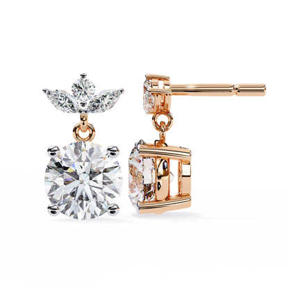 2.02Ct Marquise And Round Cut Lab Grown Diamond Classic Timeless Vintage Drop Earring, Annivrasry Gift For Her