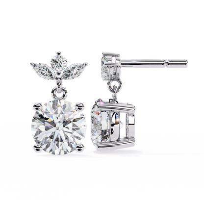 2.02Ct Marquise And Round Cut Lab Grown Diamond Classic Timeless Vintage Drop Earring, Annivrasry Gift For Her