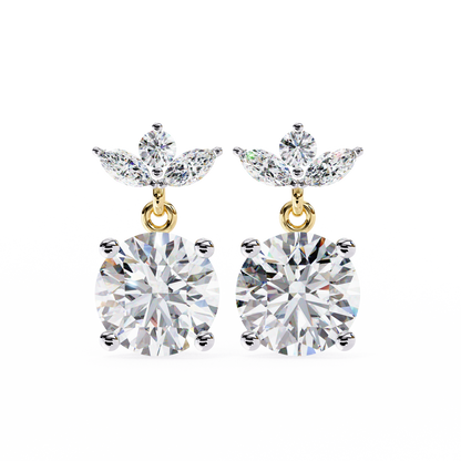 2.02Ct Marquise And Round Cut Lab Grown Diamond Classic Timeless Vintage Drop Earring, Annivrasry Gift For Her