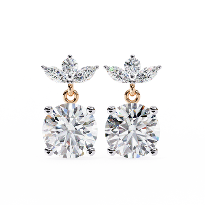 2.02Ct Marquise And Round Cut Lab Grown Diamond Classic Timeless Vintage Drop Earring, Annivrasry Gift For Her