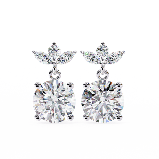2.02Ct Marquise And Round Cut Lab Grown Diamond Classic Timeless Vintage Drop Earring, Annivrasry Gift For Her
