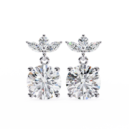 2.02Ct Marquise And Round Cut Lab Grown Diamond Classic Timeless Vintage Drop Earring, Annivrasry Gift For Her