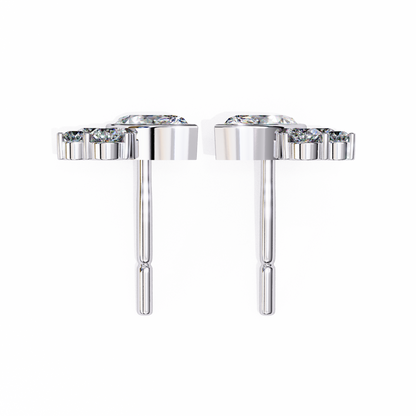 Round And Marquise Cut Top Grade Daimond Unique Bezel Set Elegance Timeless Vintage Dainty Stud Earring