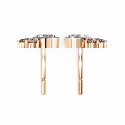 Round And Marquise Cut Top Grade Daimond Unique Bezel Set Elegance Timeless Vintage Dainty Stud Earring