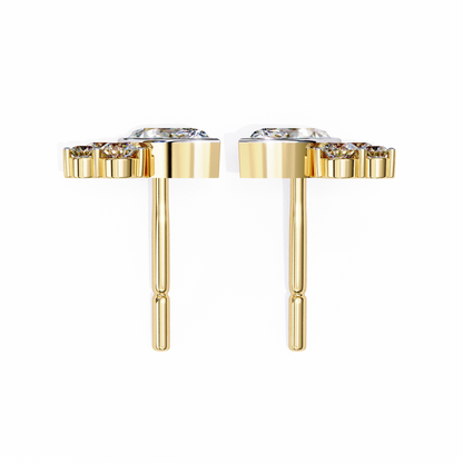 Round And Marquise Cut Top Grade Daimond Unique Bezel Set Elegance Timeless Vintage Dainty Stud Earring