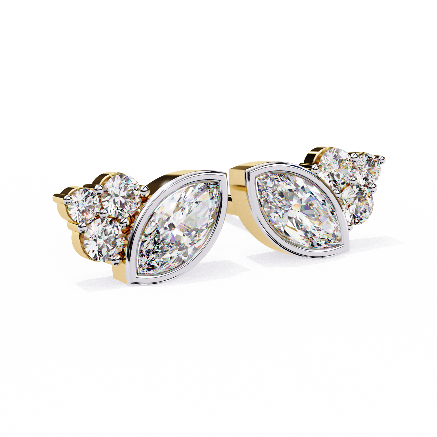 Round And Marquise Cut Top Grade Daimond Unique Bezel Set Elegance Timeless Vintage Dainty Stud Earring