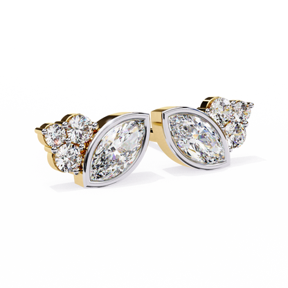 Round And Marquise Cut Top Grade Daimond Unique Bezel Set Elegance Timeless Vintage Dainty Stud Earring