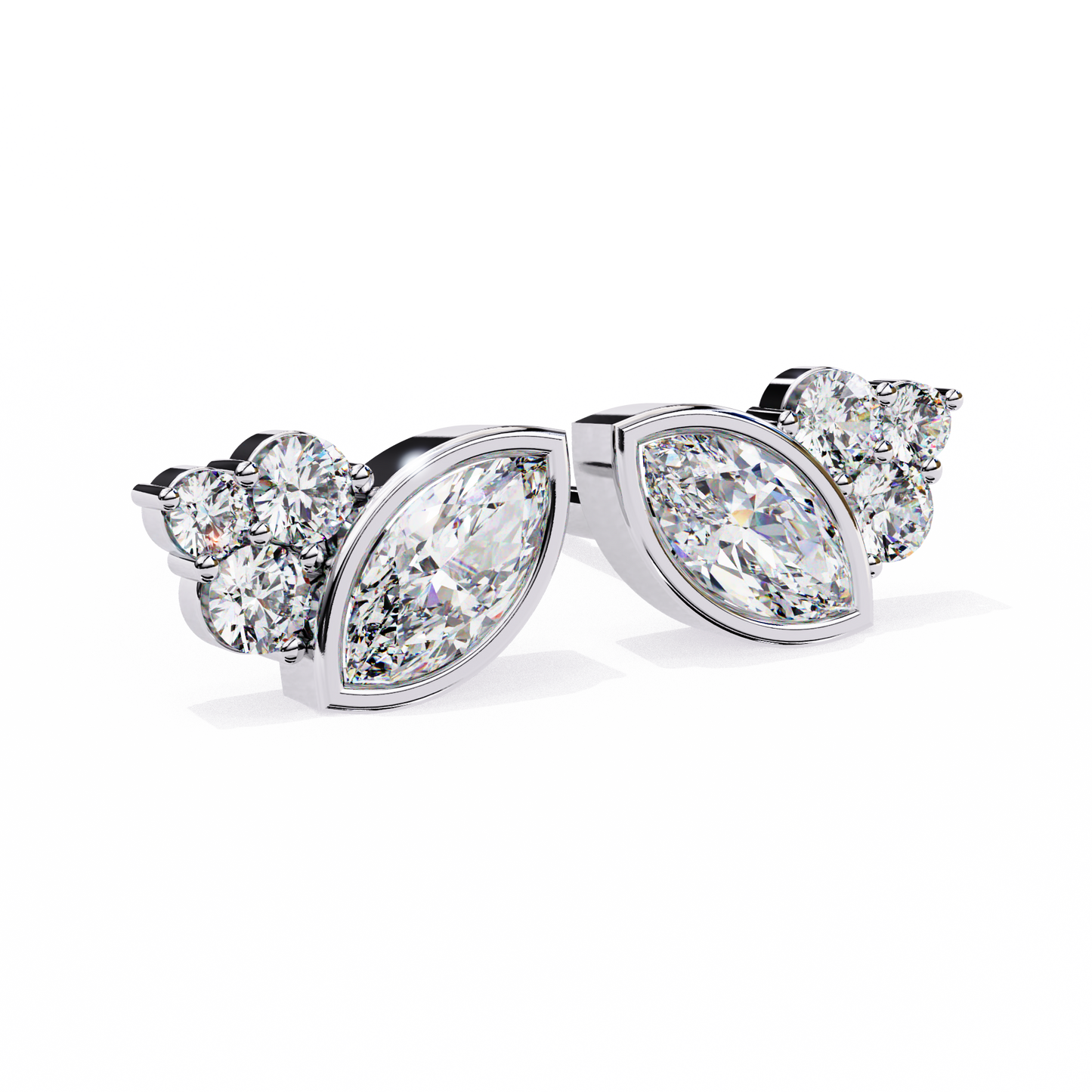 Round And Marquise Cut Top Grade Daimond Unique Bezel Set Elegance Timeless Vintage Dainty Stud Earring