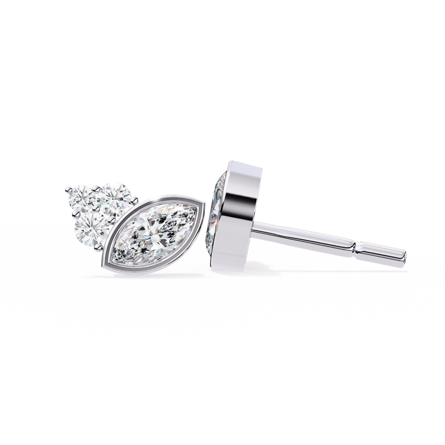 Round And Marquise Cut Top Grade Daimond Unique Bezel Set Elegance Timeless Vintage Dainty Stud Earring