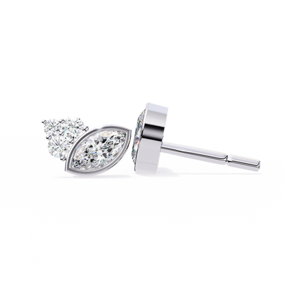 Round And Marquise Cut Top Grade Daimond Unique Bezel Set Elegance Timeless Vintage Dainty Stud Earring