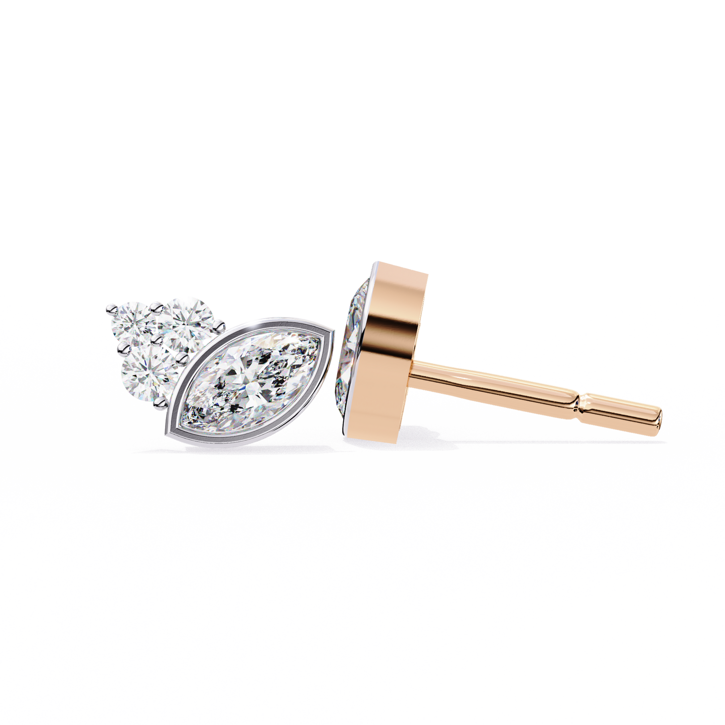 Round And Marquise Cut Top Grade Daimond Unique Bezel Set Elegance Timeless Vintage Dainty Stud Earring