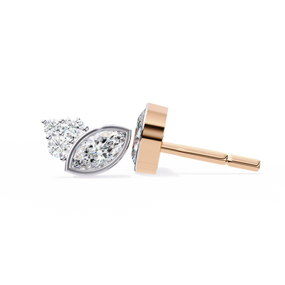 Round And Marquise Cut Top Grade Daimond Unique Bezel Set Elegance Timeless Vintage Dainty Stud Earring