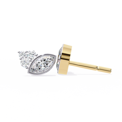 Round And Marquise Cut Top Grade Daimond Unique Bezel Set Elegance Timeless Vintage Dainty Stud Earring