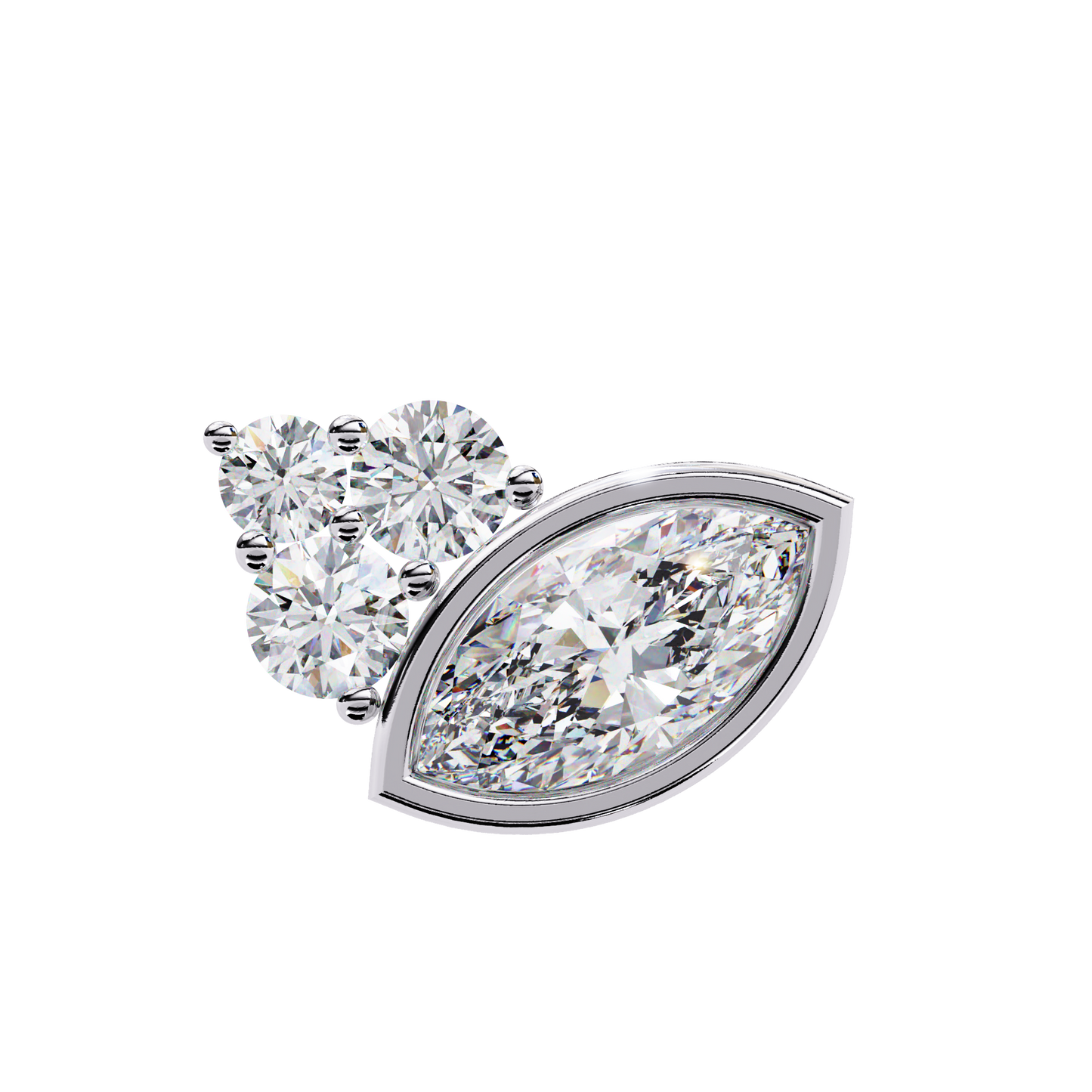 Round And Marquise Cut Top Grade Daimond Unique Bezel Set Elegance Timeless Vintage Dainty Stud Earring