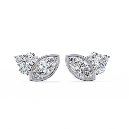 Round And Marquise Cut Top Grade Daimond Unique Bezel Set Elegance Timeless Vintage Dainty Stud Earring