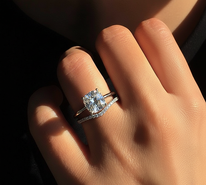 Solitaire 2.41Ct Cushion and Round Cut Diamond Elegant Channel Set Minimalist Classic Perfect Ring