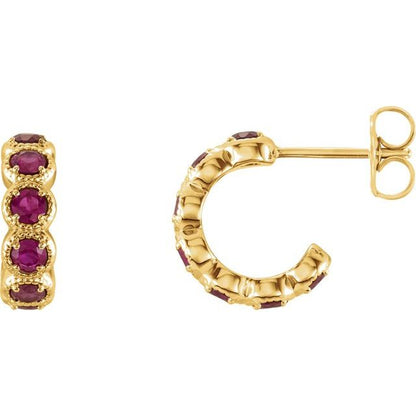 14K White Lab-Grown Ruby Hoop Earrings