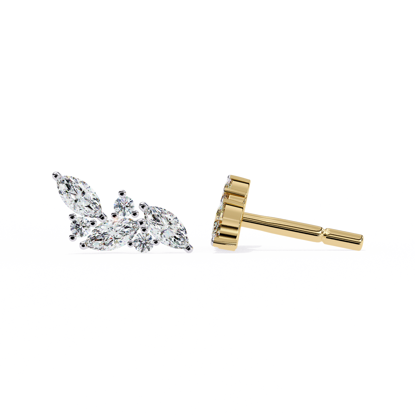 Marquise And Round Cut Top Grade Diamond Unique Prong Set Art Deco Antique Engagement Stud Earring For Her