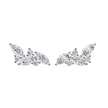 Marquise And Round Cut Top Grade Diamond Unique Prong Set Art Deco Antique Engagement Stud Earring For Her