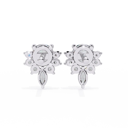 Marquise And Round Cut Diamond Vintage Stacking Minimalist Antique Dainty Stud Earring Gift For Women's