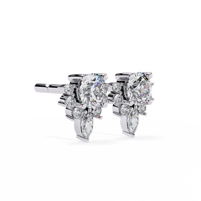 Marquise And Round Cut Diamond Vintage Stacking Minimalist Antique Dainty Stud Earring Gift For Women's