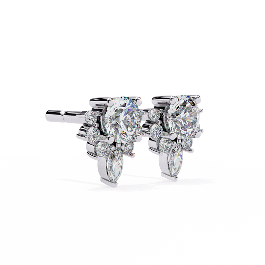 Marquise And Round Cut Diamond Vintage Stacking Minimalist Antique Dainty Stud Earring Gift For Women's