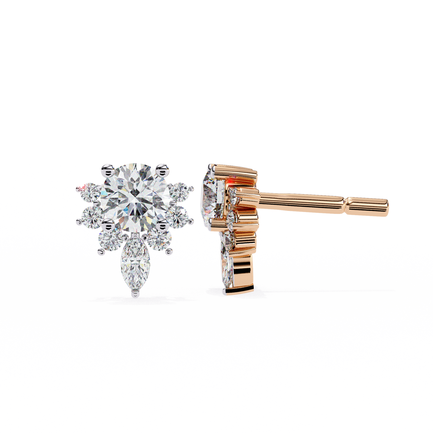 Marquise And Round Cut Diamond Vintage Stacking Minimalist Antique Dainty Stud Earring Gift For Women's