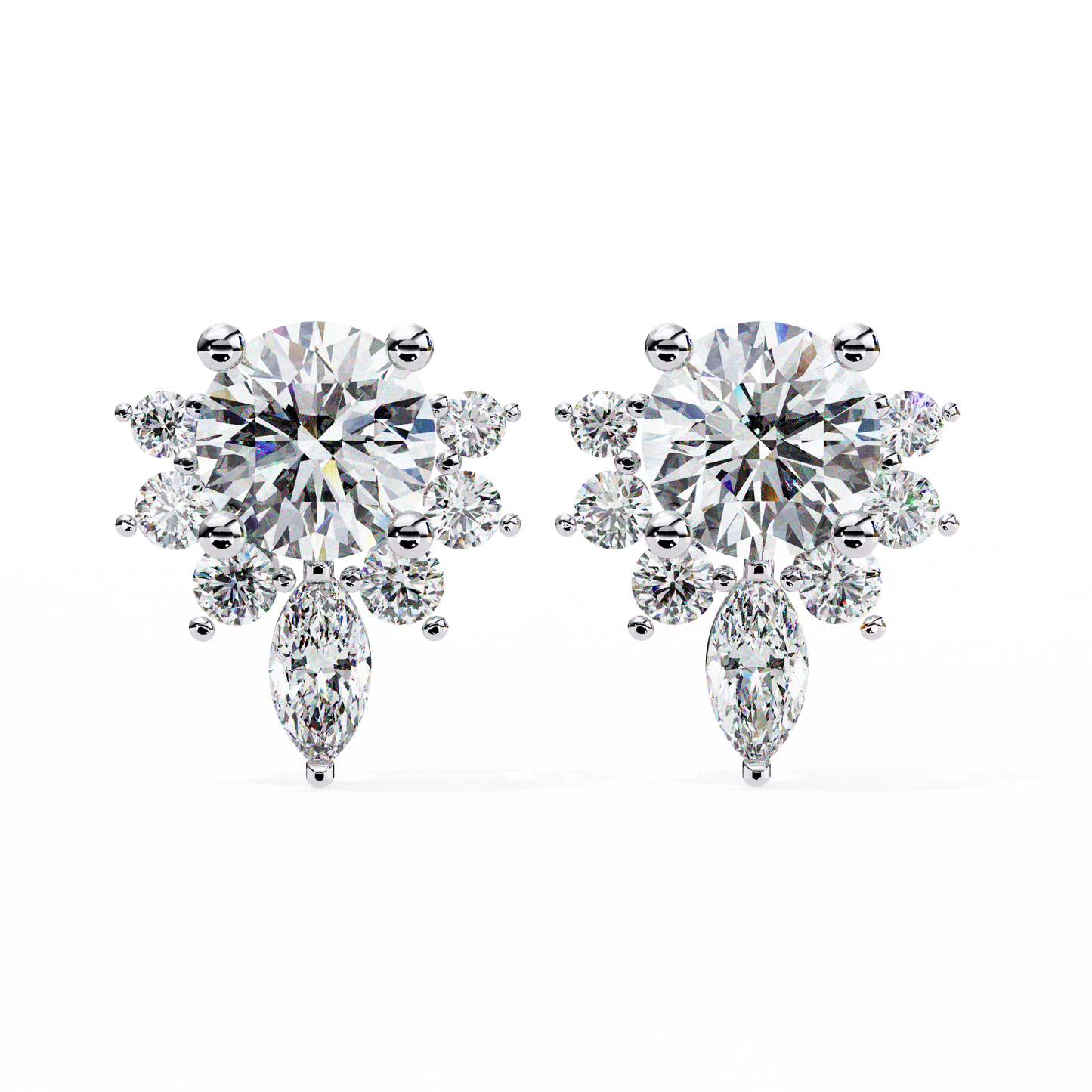 Marquise And Round Cut Diamond Vintage Stacking Minimalist Antique Dainty Stud Earring Gift For Women's